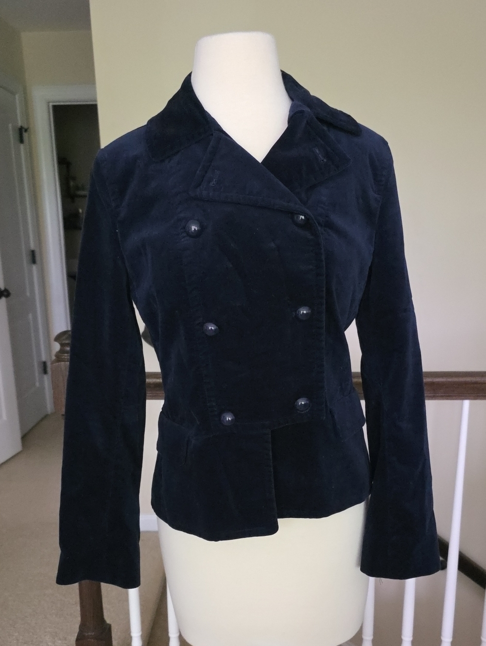 Double-Breasted Navy Velvet Women's Jacket